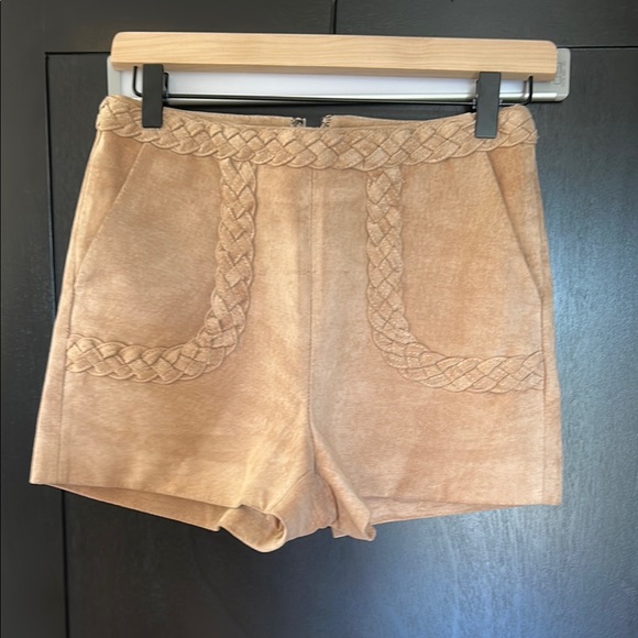 INTERMIX Tan High Waist Shorts with Intricate Stitching - Picture 1 of 3
